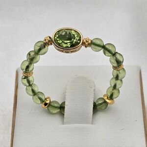 Yellow Gold Over Sterling Silver Natural Green Peridot Beaded Ring